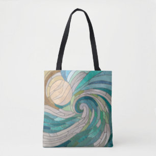 Mozaïekgolf en maan tote bag