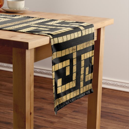 MozaïekGrieks Meander Grieks Zeer zwart en Goud Korte Tafelloper (Voorbeeld)