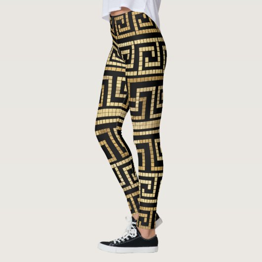 MozaïekGrieks Meander Grieks Zeer zwart en Goud Leggings (Links)
