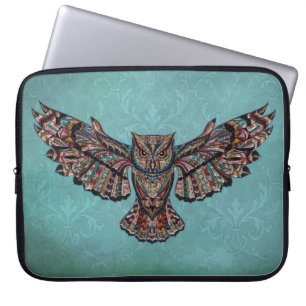 Mozaïekkleurige oliet met turkooizen achtergrond laptop sleeve