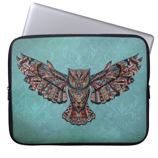 Mozaïekkleurige oliet met turkooizen achtergrond laptop sleeve (Voorkant)