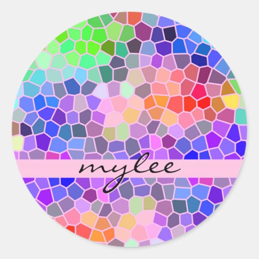 Mozaïekkleurige regenboogroze monogram Abstract Ronde Sticker (Voorkant)