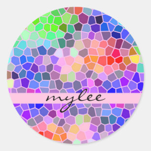Mozaïekkleurige regenboogroze monogram Abstract Ronde Sticker