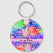 Mozaïekkleurige regenboogroze monogram Abstract Sleutelhanger (Voorkant)