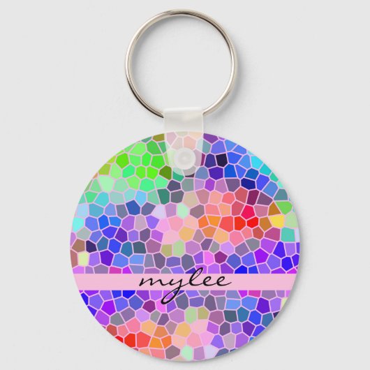 Mozaïekkleurige regenboogroze monogram Abstract Sleutelhanger (Voorkant)