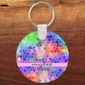 Mozaïekkleurige regenboogroze monogram Abstract Sleutelhanger (Voorkant)