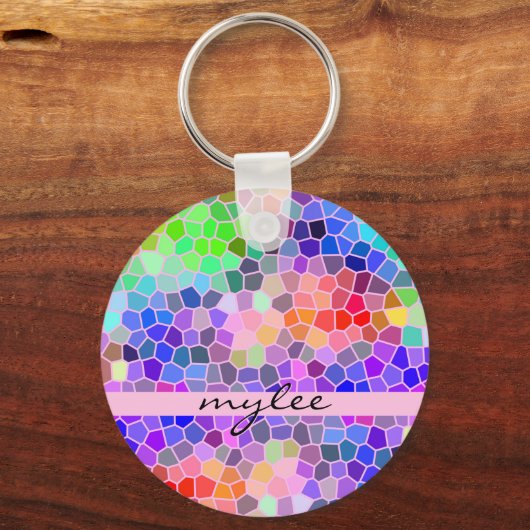 Mozaïekkleurige regenboogroze monogram Abstract Sleutelhanger (Voorkant)