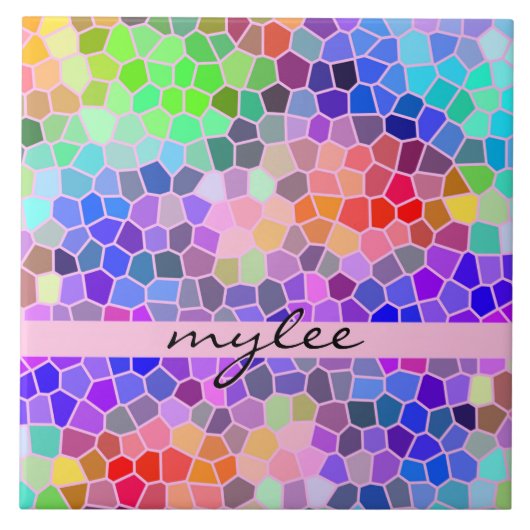 Mozaïekkleurige regenboogroze monogram Abstract Tegeltje (Voorkant)