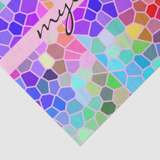 Mozaïekkleurige regenboogroze monogram Abstract Tissuepapier (Detail)