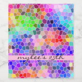 Mozaïekkleurige regenboogroze monogram Abstract Wijn Etiket (Enkel label)