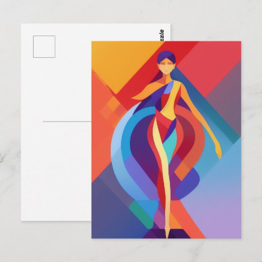 Mozaïekkleurige vrouw, vectorontwerp briefkaart (Voorkant / Achterkant)