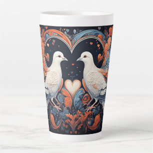 Mozaïekkunstwerk van duiven met hartontwerpen latte mok