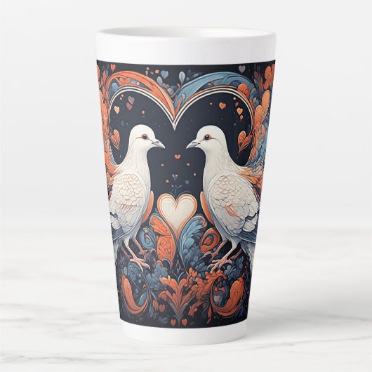 Mozaïekkunstwerk van duiven met hartontwerpen latte mok (Voorkant)