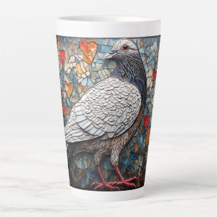 Mozaïekkunstwerk van een duif met hartontwerpen latte mok