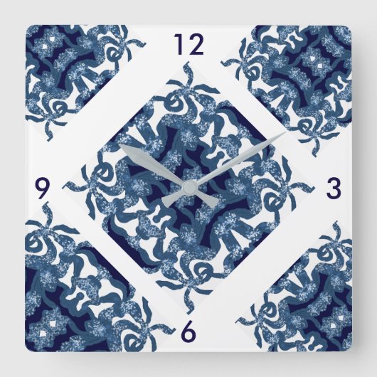 Mozaïekmoderne wandklok op Navy Blue & White (Voorkant)