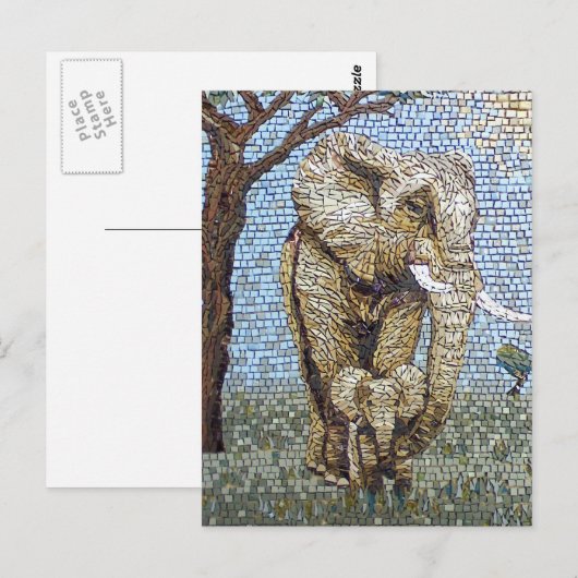 Mozaïekolifant Briefkaart (Voorkant / Achterkant)