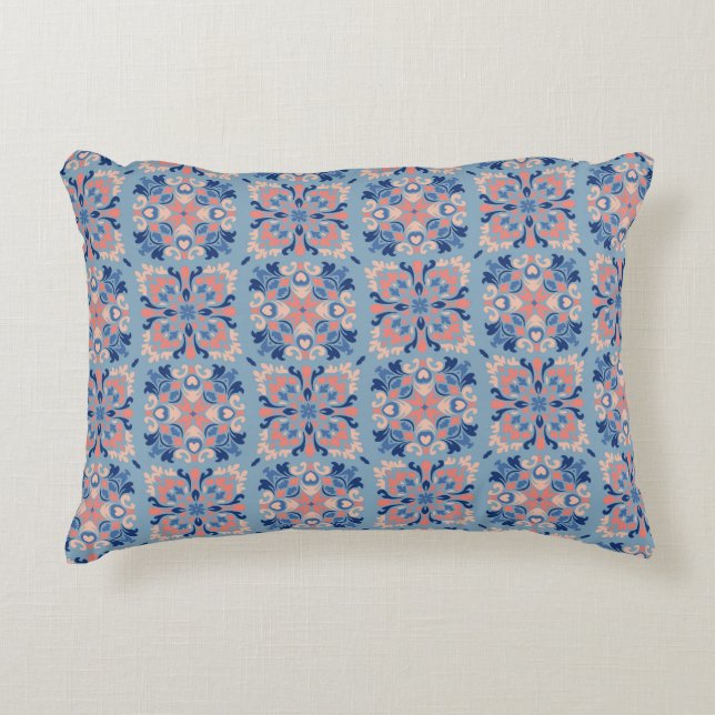 Mozaïekpatroon Stofblauw Accent Kussen (Voorkant)