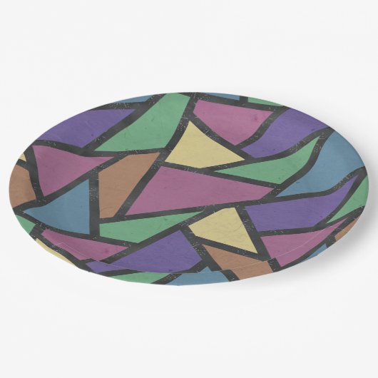 Mozaïekpatroon van gestreepte regenboogkleuren papieren bordje (Gekanteld)