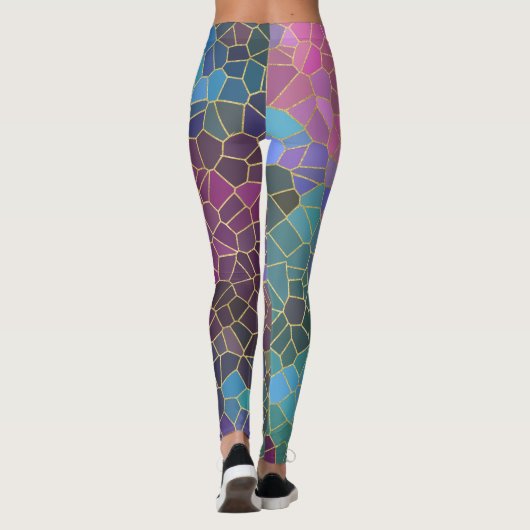 Mozaïekpatroon van roze Paars blauw groen goud Leggings (Achterkant)
