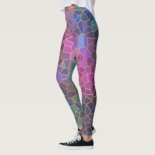 Mozaïekpatroon van roze Paars blauw groen goud Leggings (Links)