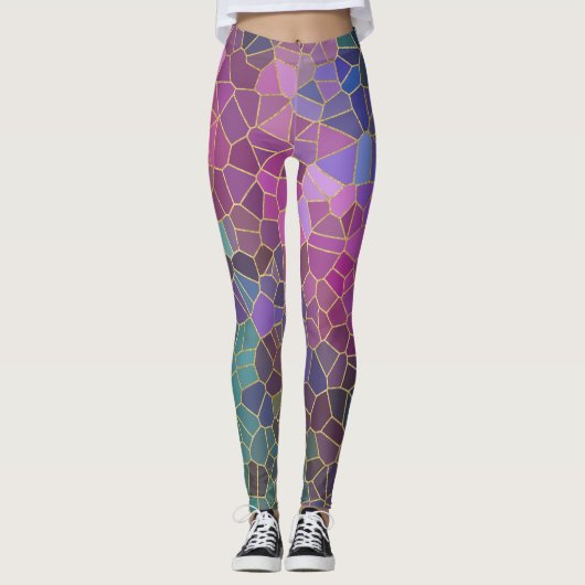 Mozaïekpatroon van roze Paars blauw groen goud Leggings (Voorkant)