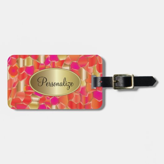 Mozaïekpopulair Oranje, roze en goudvormig design Bagagelabel (Voorkant horizontaal)