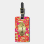 Mozaïekpopulair Oranje, roze en goudvormig design Bagagelabel (Voorkant verticaal)