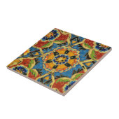 Mozaïekschilderij, antiek, van bloemen tegeltje (Zijkant)