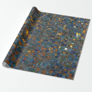 Mozaïeksteen in blauw en goud cadeaupapier