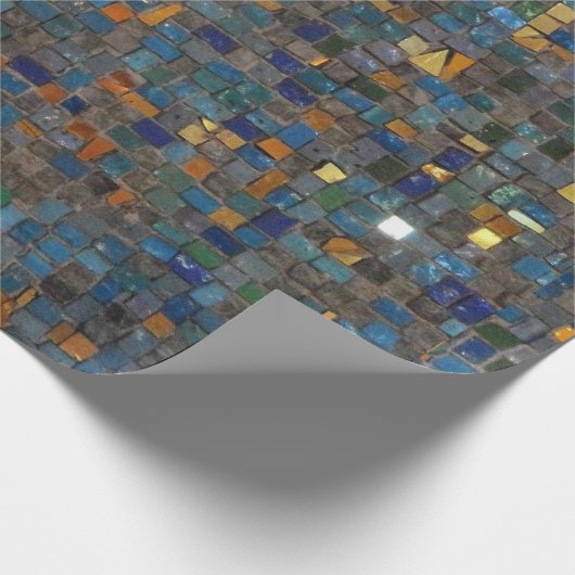 Mozaïeksteen in blauw en goud cadeaupapier (Hoek)