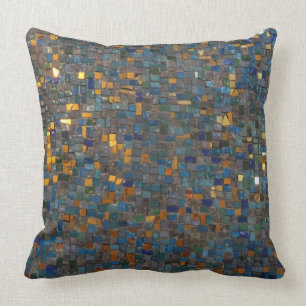 Mozaïeksteen in blauw en goud kussen