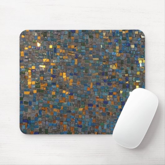 Mozaïekstenen in Blauw en Goud Mousepad Muismat (Met muis)