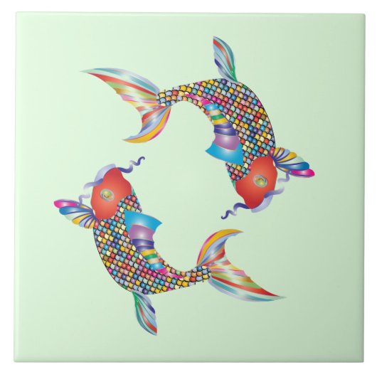 Mozaïekvis op groen tegeltje (Voorkant)