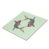 Mozaïekvis op groen tegeltje (Zijkant)