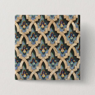 Mozaïekwand, Hassan II Mosque-Casablanca Vierkante Button 5,1 Cm