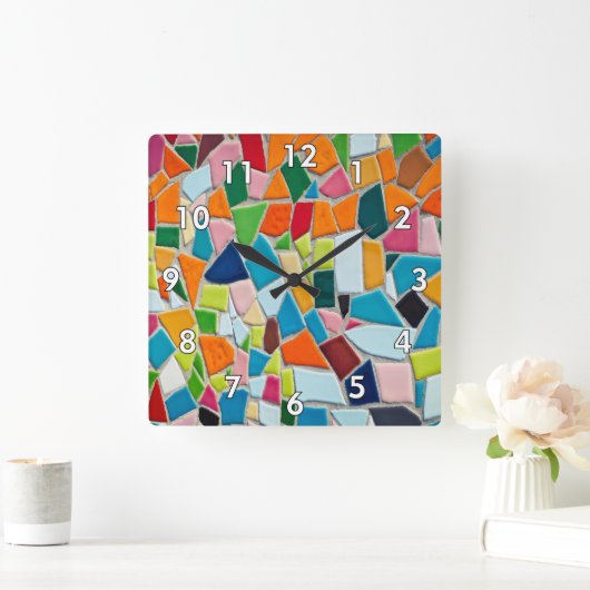 Mozaïekwand met witte grensgetallen vierkante klok (Huis)