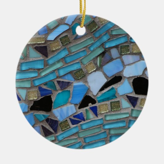 Mozaïsche Tegels van Blauw en Groen Keramisch Ornament (Voorkant)