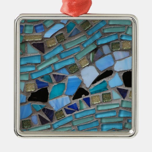 Mozaïsche Tegels van Blauw en Groen Metalen Ornament (Voorkant)