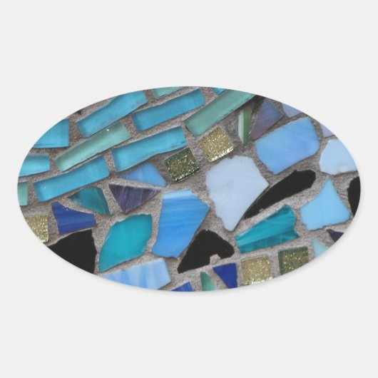 Mozaïsche Tegels van Blauw en Groen Ovale Sticker (Voorkant)