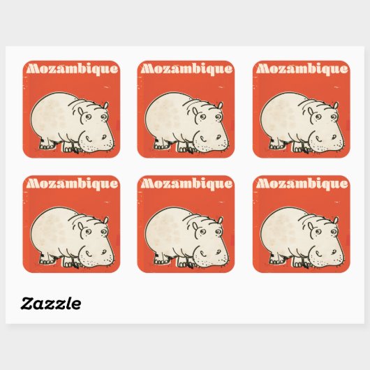 Mozambique hippo — reisposter vierkante sticker (Vel)