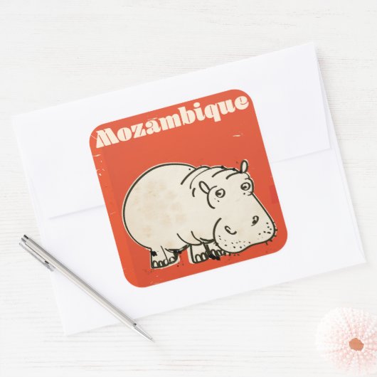 Mozambique hippo — reisposter vierkante sticker (Envelop)