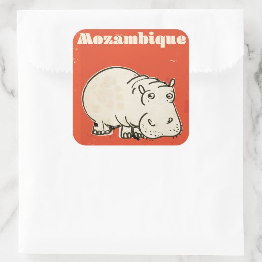 Mozambique hippo — reisposter vierkante sticker (Tas)