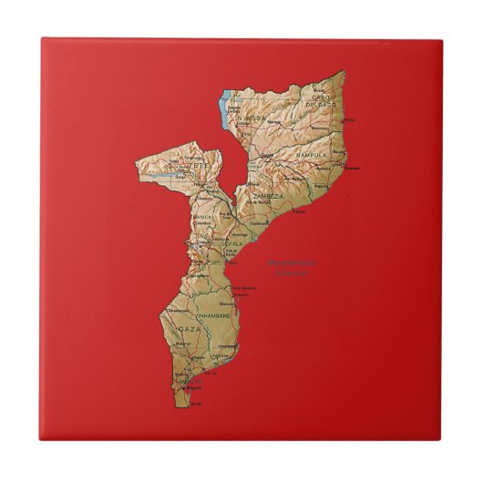 Mozambique Kaart Tegels Tegeltje (Voorkant)