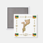 Mozambique Kaart + Vlaggen Magnet (Voorkant / Achterkant)