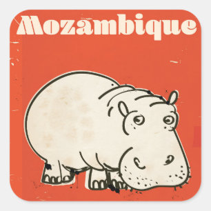 Mozambique nijlpaard reisposter print vierkante sticker