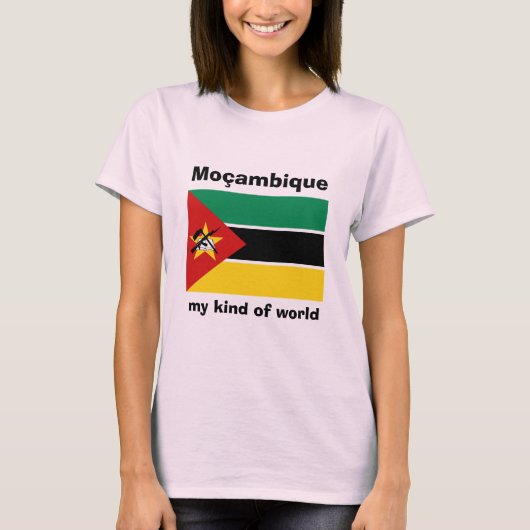 Mozambique Vlag + Kaart + Tekst T-shirt (Voorkant)