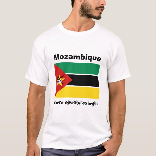 Mozambique Vlag + Kaart + Tekst T-shirt (Voorkant)