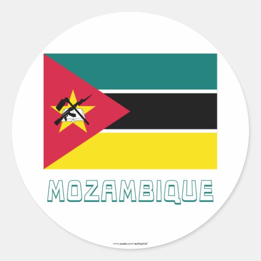 Mozambique Vlag met Naam Ronde Sticker (Voorkant)