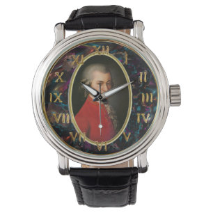 Mozart Mannen Zwarte lederen riem Horloge