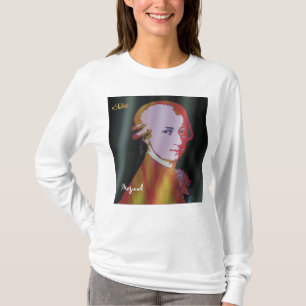 Mozart met een T-shirt met "Soortgelijke"